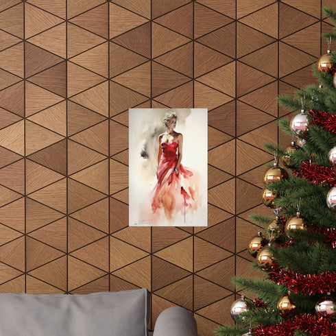 Red Lady of Elegance matte paper poster, glamorous Valentine's Day design