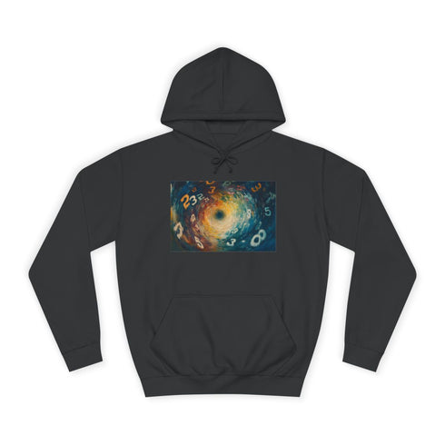 Time Vortex with Melting Numbers Graphic Unisex College Hoodie - Jet Black Front