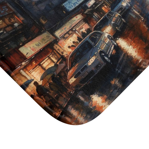 Tokyo at Night — Non-Slip Bath Mat — Cushioned Memory Foam & Non-Slip Backing Detail