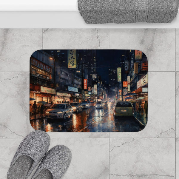 Tokyo at Night — Non-Slip Bath Mat — Bathroom Floor Lifestyle View