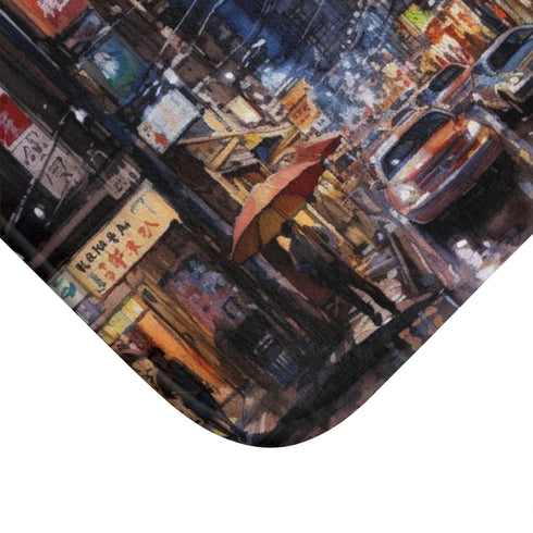 Tokyo Night — Non-Slip Bath Mat — Cushioned Memory Foam & Non-Slip Backing Detail