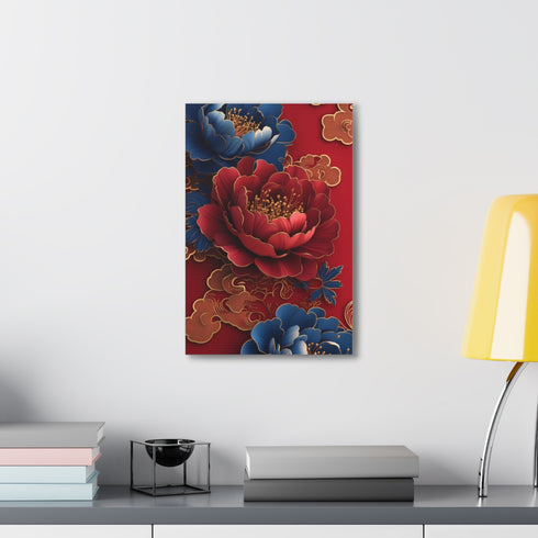 Vibrant red envelope abstraction art canvas for sophisticated home decor.
