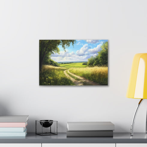 Tranquil serene canvas print evoking peaceful haven with soft colors.