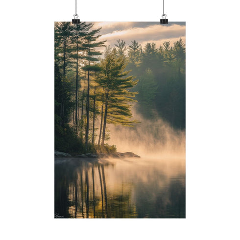 "Tranquil Lake at Dawn Mist"