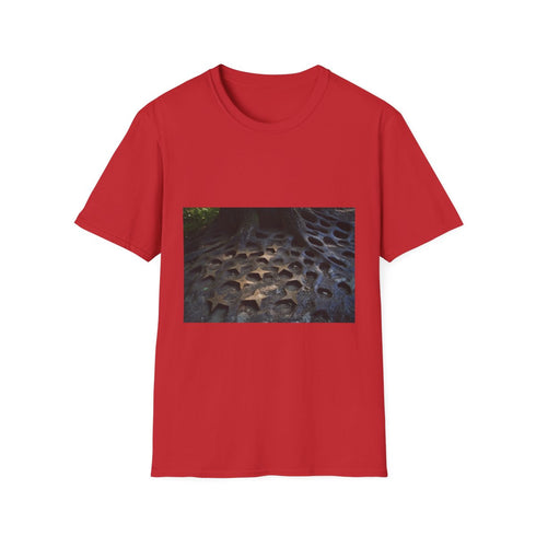 Tree Roots Growing Into Star Patterns Graphic Unisex Softstyle T-Shirt - Red Variant