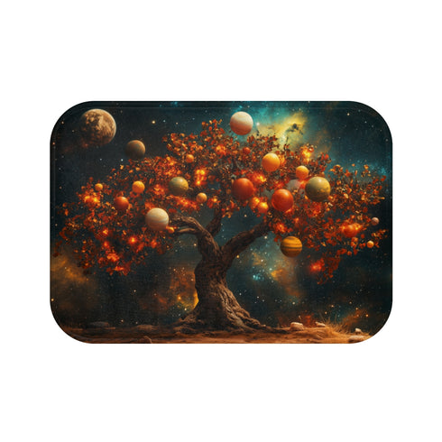 Tree with Planets Growing As Fruit — Memory Foam Bath Mat — Top-Down Memory Foam Bath Mat View