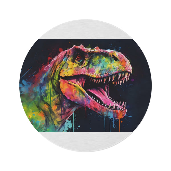 "Trex Watercolor Neon Round Rug"