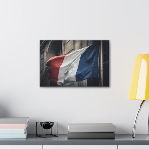 Vibrant tricolor French flag canvas print for patriotic home decor.