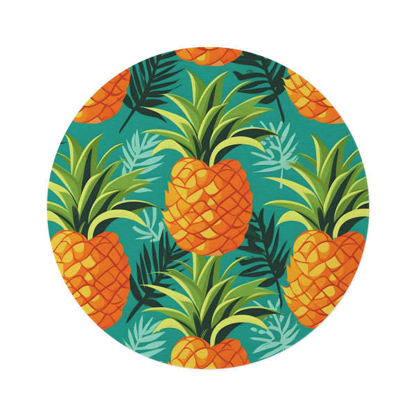 "Tropical Pineapple Paradise Round Rug"