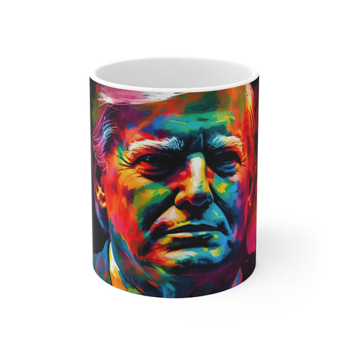 "Trump Watercolor Neon Mug: Bold and Colorful"