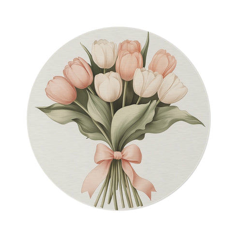 "Tulip Bouquet Round Rug: Hand-Drawn Elegance"