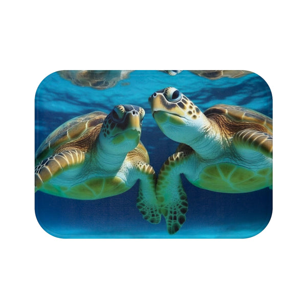 Turtles Swimming — Non-Slip Bath Mat — Top-Down Velvet Microfibre Artwork View