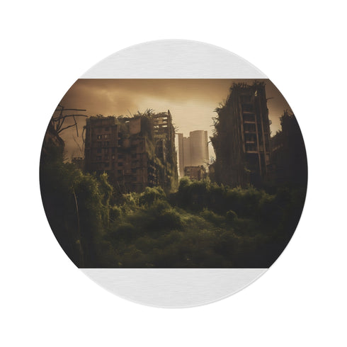 "Twisted Skyscraper Ruin Round Rug"