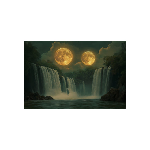"Two Moons Eclipse Over Waterfalls"