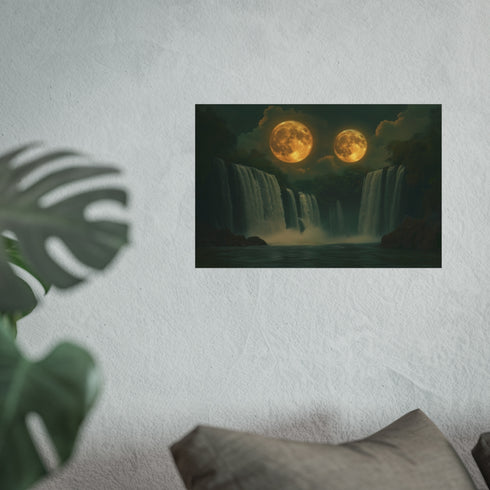 Two Moons Eclipse Over Waterfalls