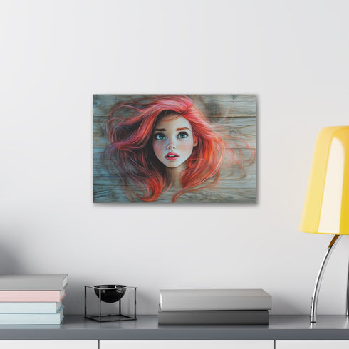 Canvas art of Ariel swimming under the sea, 18x12 size, 1.25 thickness.