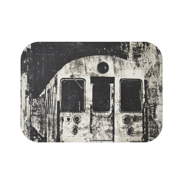 "Underwater Cave Train Bath Mat: Futuristic Design"
