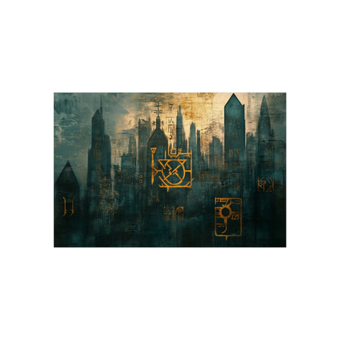 "Unique Ancient Runes City Skyline"