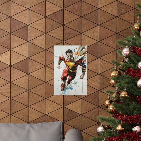 Action-packed Shazam poster, perfect for DC Comics fans.