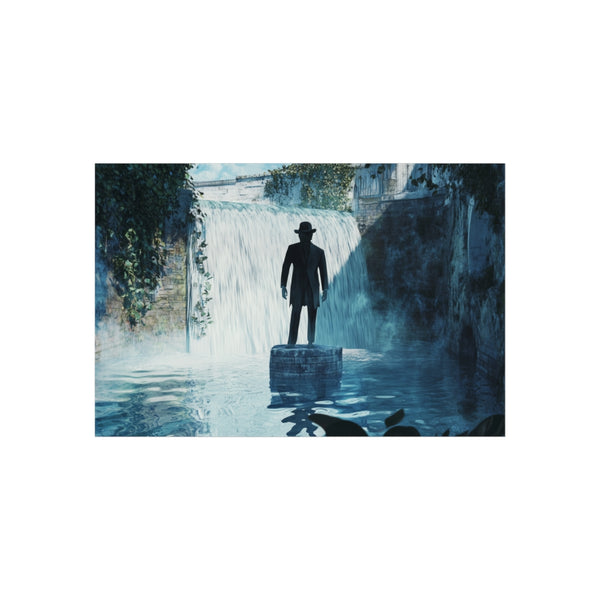 "Unseen Presence: Man in Waterfall"