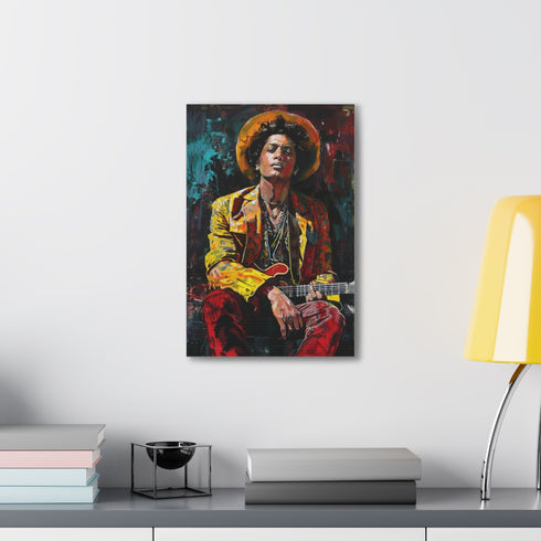 Vibrant Bruno Mars portrait canvas art for pop art lovers.