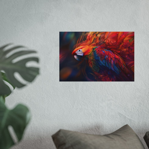 Vibrant Fractal Feather Parrot Poster
