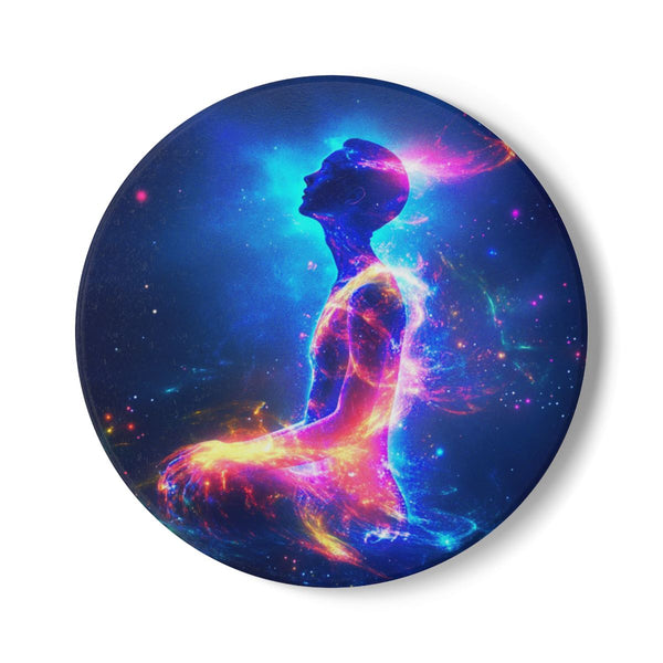 "Vibrant Mukajett Coaster" - Elevate your drink with this mesmerizing coaster featuring a person vibrating with energy. Perfect for adding a touch of whimsy to your dining experience.