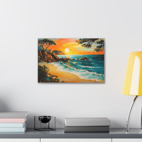 Vibrant orange sunset canvas print, 18" x 12", 1.25" thick.