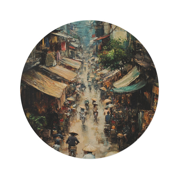 "Vietnam-inspired Round Rug Masterpiece"