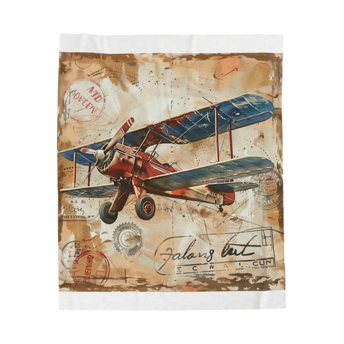 "Vintage Airplane Adventure Plush Blanket"