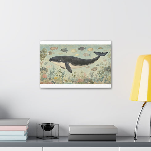 Vintage ocean life canvas print with intricate 18th-century sea creature illustrations.