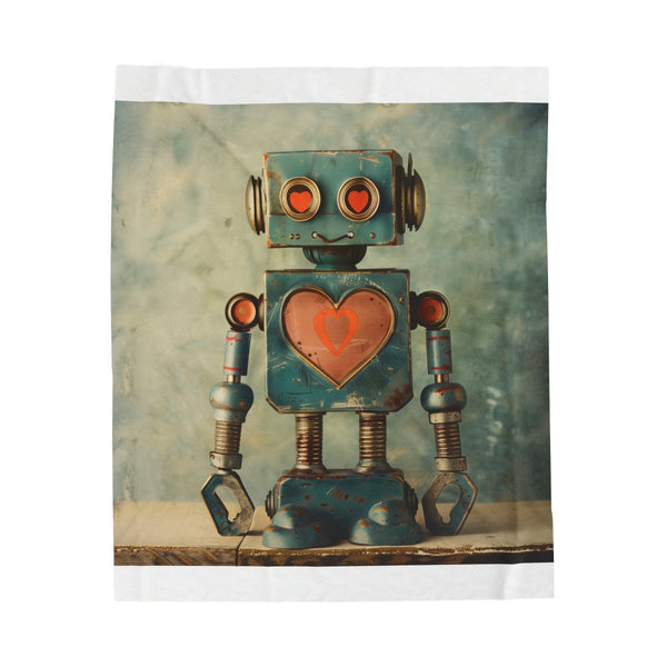 "Vintage Robot Love Blanket: Cozy Retro Chic"