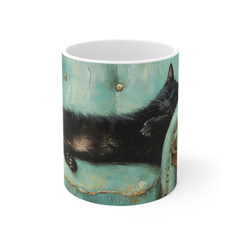 "Vintage Teal Black Cat Mug"
