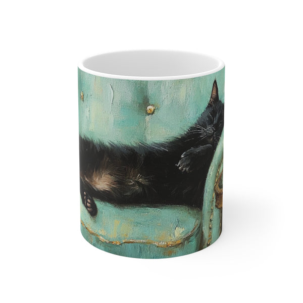 "Vintage Teal Black Cat Mug"