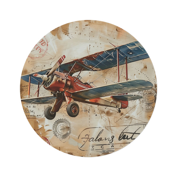 "Vintage Travel Airplane Round Rug"
