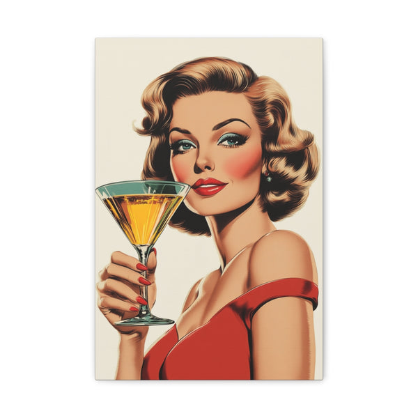 Vintage Woman Toasting with Martini: Comedy & Cocktails.