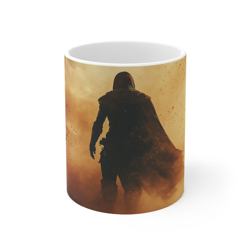 "Warrior Mug: Cosmic Sandstorm Design"