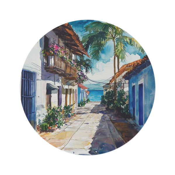 "Watercolor Margarita Island Streetscape Rug"