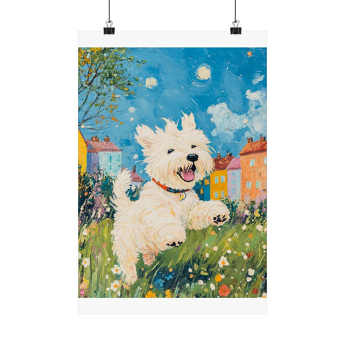 "Westie's Blissful Dance in Meadow"