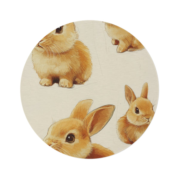 "Whimsical Baby Rabbit Round Rug"