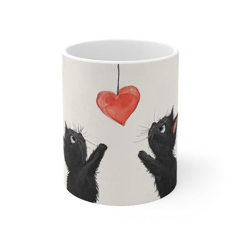 "Whimsical Black Cat Love Mug"