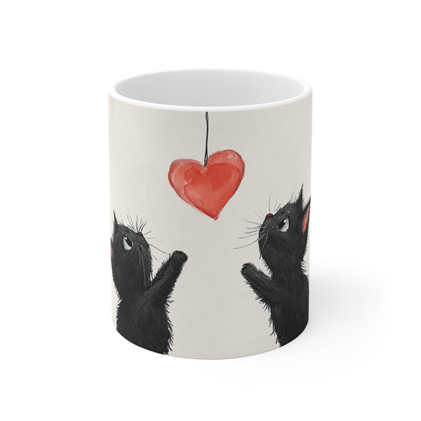 "Whimsical Black Cat Love Mug"