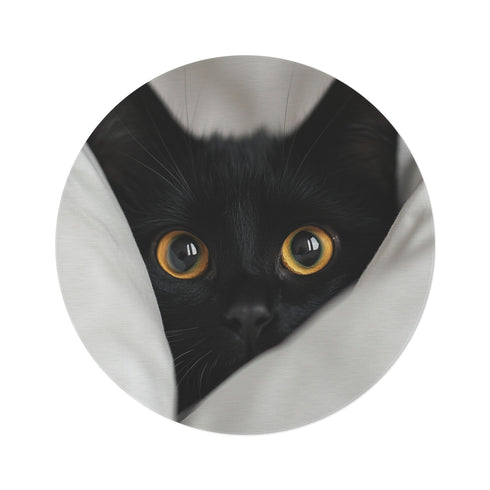 "Whimsical Black Cat Round Rug"
