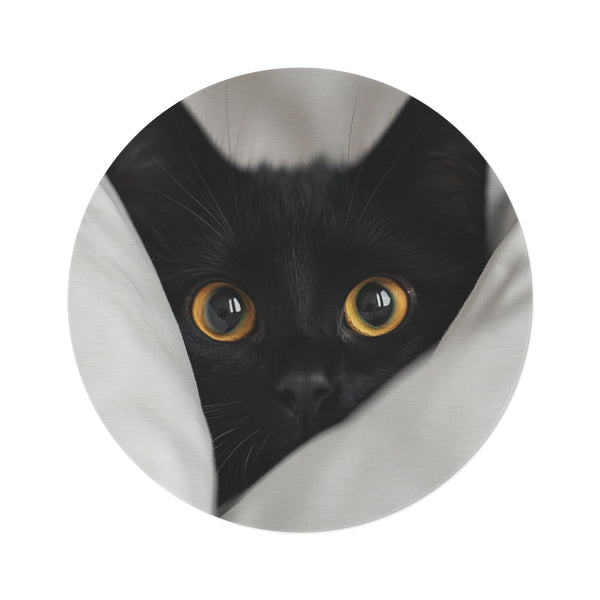 "Whimsical Black Cat Round Rug"