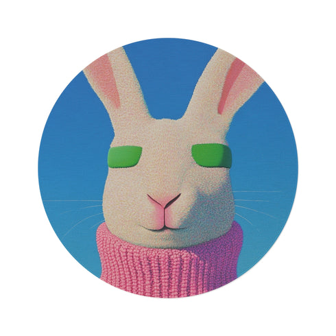 "Whimsical Bunny Round Rug: Cute, Cozy, and Charming!"