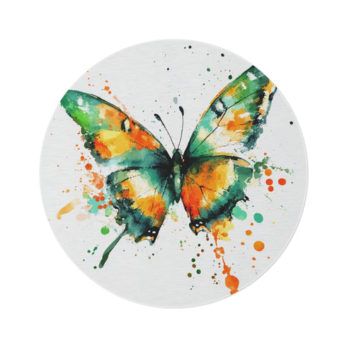 "Whimsical Butterfly Watercolor Round Rug"
