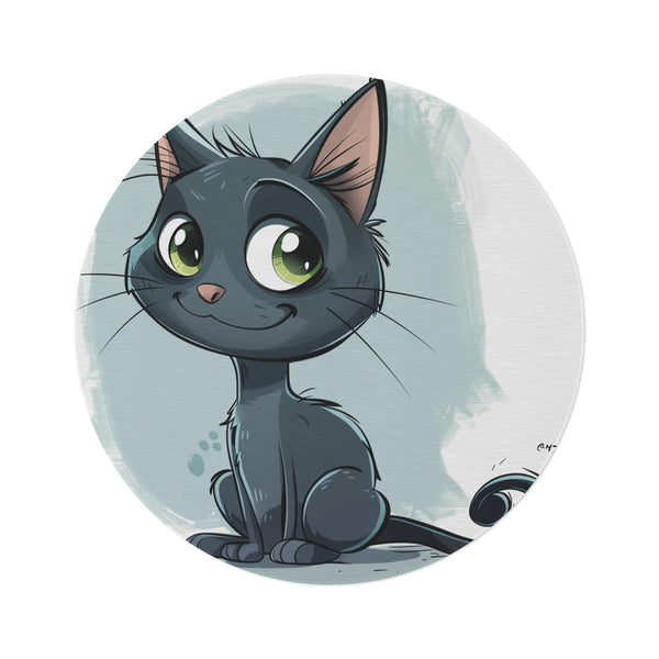 "Whimsical Cartoon Cat Round Rug"