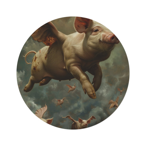 "Whimsical Flying Pigs Round Rug"