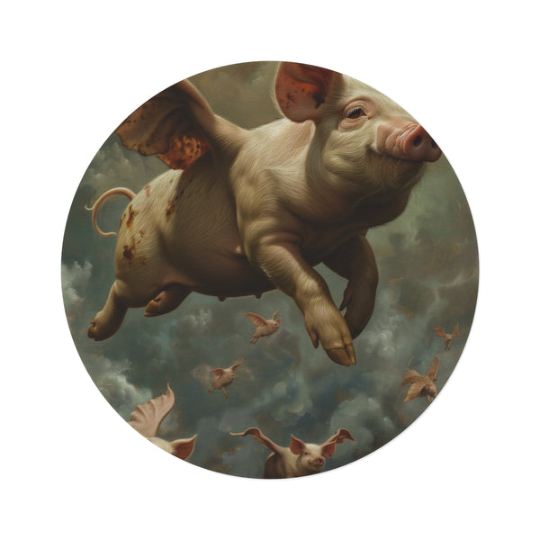 "Whimsical Flying Pigs Round Rug"
