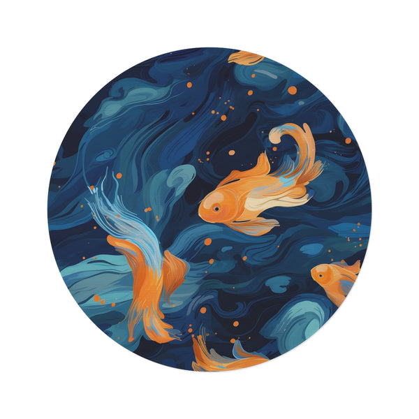 "Whimsical Goldfish Haven Round Rug"